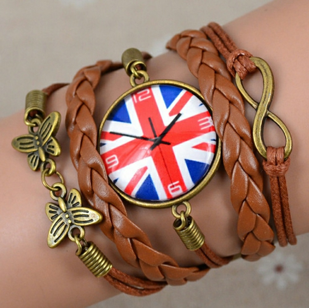 UK Flag Leather Wrap Bracelet